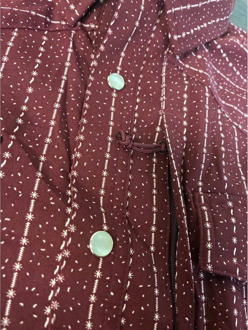 Poncho Maroon Farmer Western Short Sleeve Pearl Snap Shirt Size M Regular Fit - Picture 9 of 14
